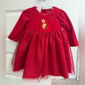 Vintage Disney Store Winnie The Pooh 2001 Red Holiday Dress Size 12 months